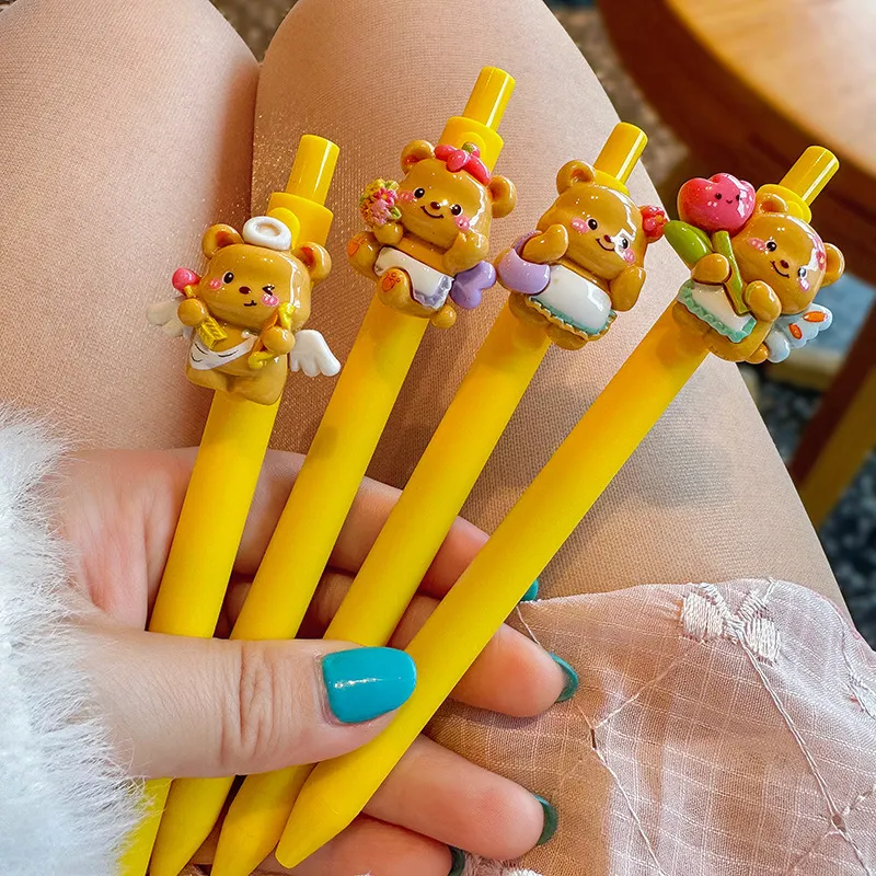 Cute Cartoon Plush Charm Pen – Kawaii Retractable Ballpoint Pen with Keychain Doll Figure, Aesthetic Stationery Gift for Girls, Students & Teens, 0.5mm Black Ink